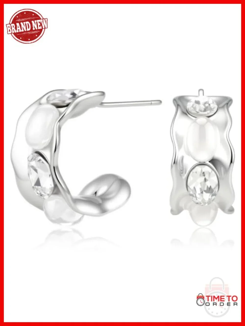 Small Chunky Hoop Earrings White Gold Plated Huggie Lightweight Hypoallergenic